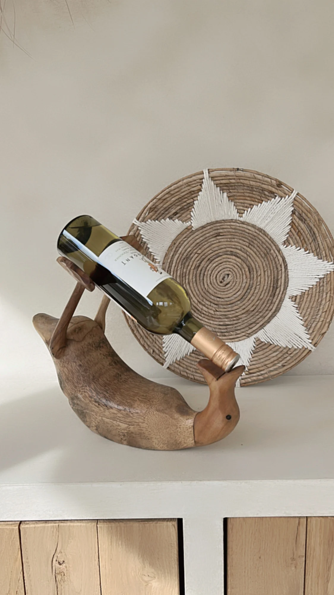 "Drunken Duck" Houten Wijnfles Houder Pietje. - Afbeelding 5