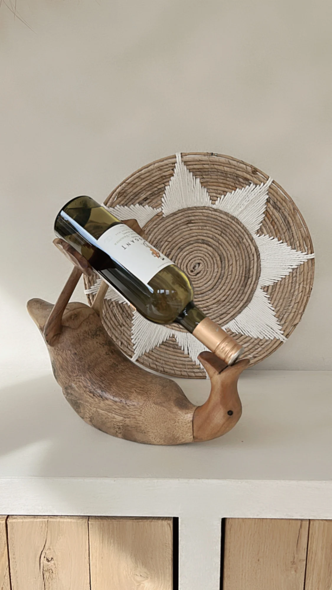 "Drunken Duck" Houten Wijnfles Houder Pietje. - Afbeelding 7