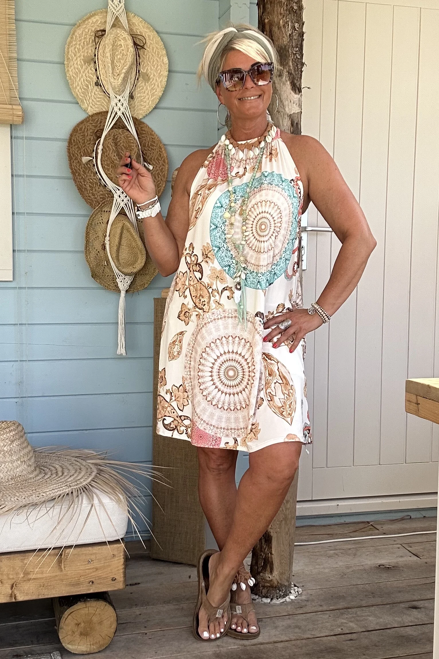 Halter jurkje Elisa Spiro, Mint/Creme. - Afbeelding 11