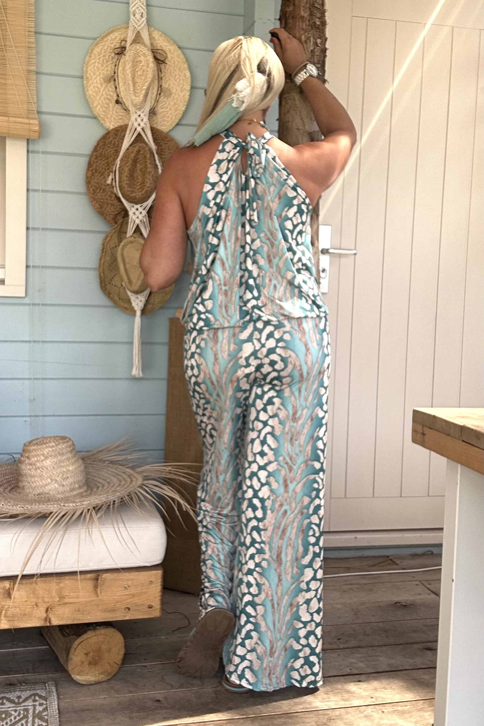Twee-delige Set Isabel, Haltertop en Broek, Aqua. - Afbeelding 8