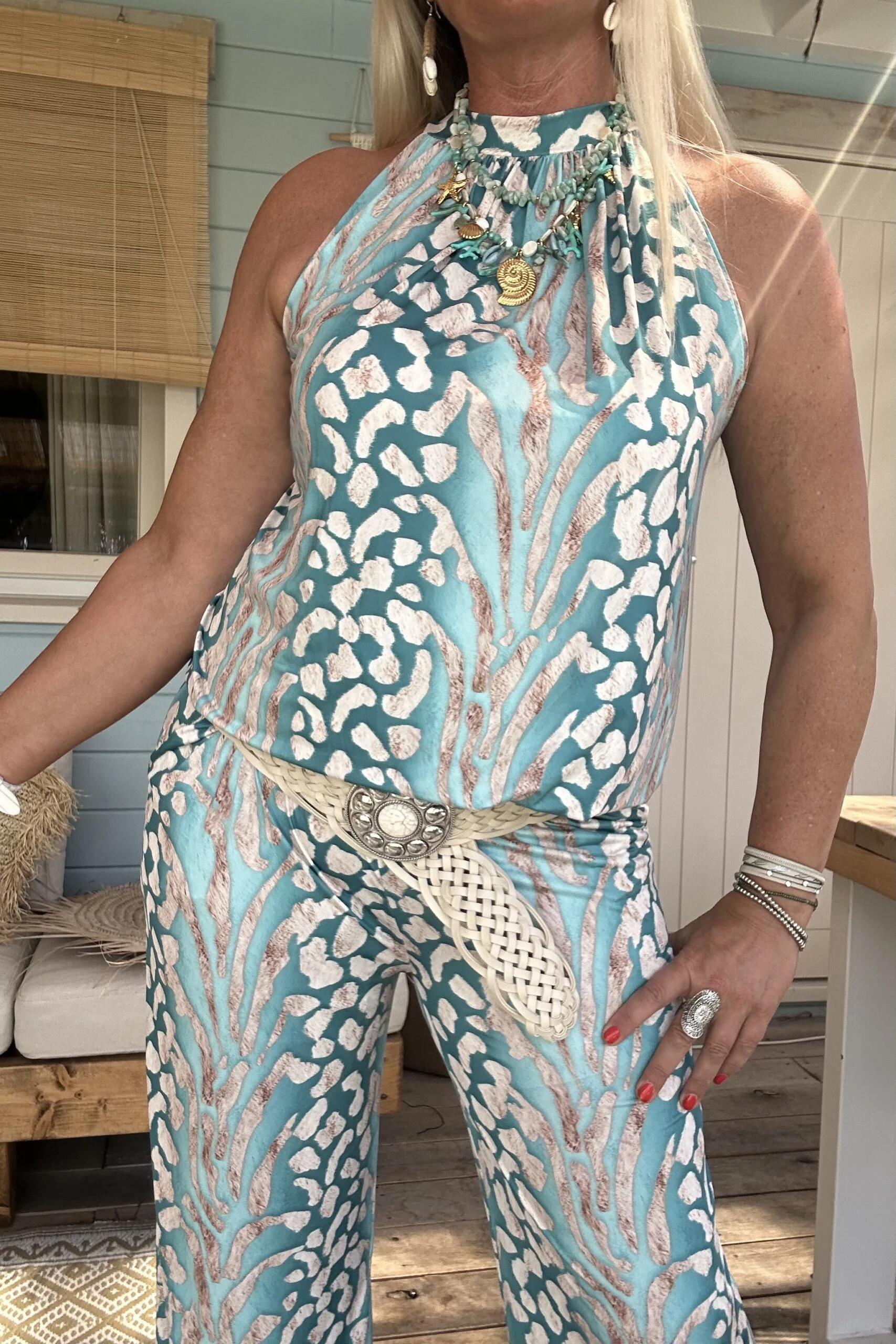 Twee-delige Set Isabel, Haltertop en Broek, Aqua. - Afbeelding 13