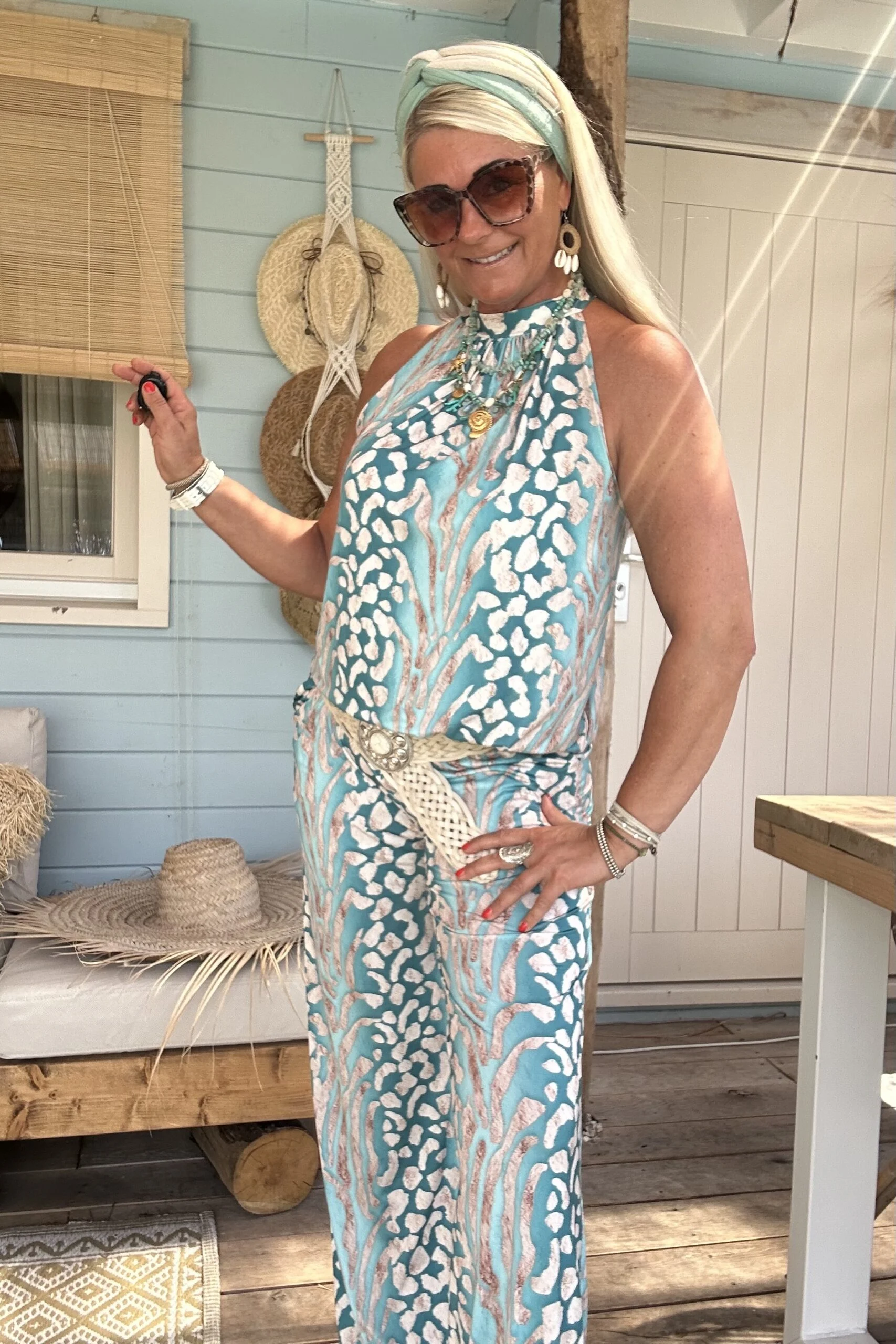 Twee-delige Set Isabel, Haltertop en Broek, Aqua. - Afbeelding 5