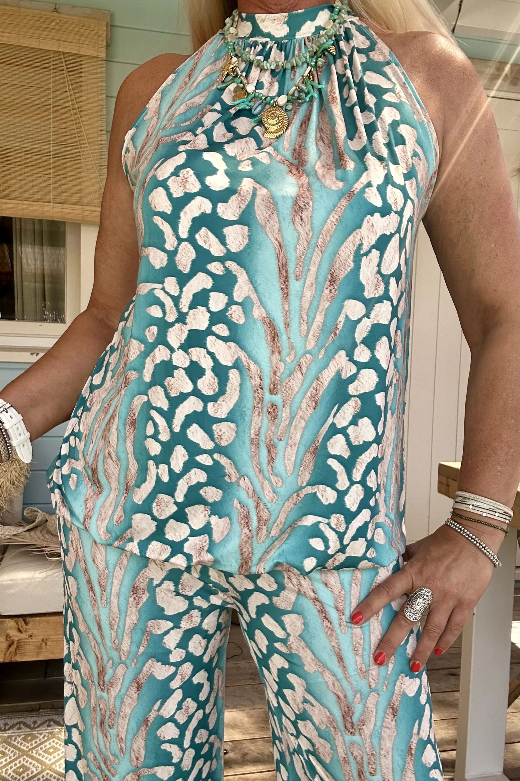 Twee-delige Set Isabel, Haltertop en Broek, Aqua. - Afbeelding 20