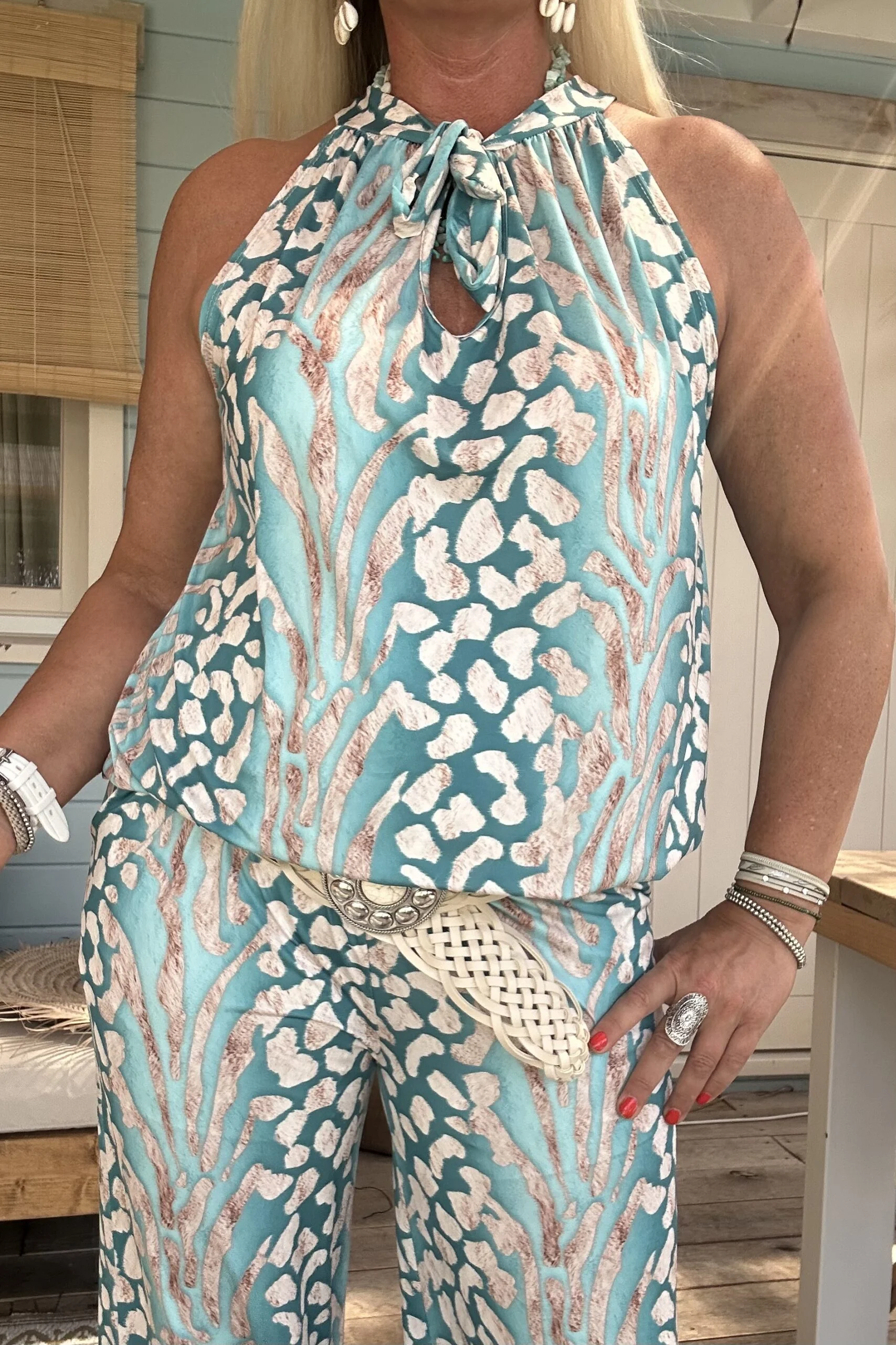 Twee-delige Set Isabel, Haltertop en Broek, Aqua. - Afbeelding 14