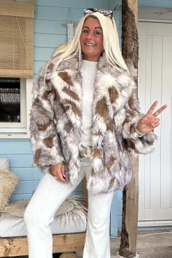 Fake Fur jas Jaelle, Herfst tinten.