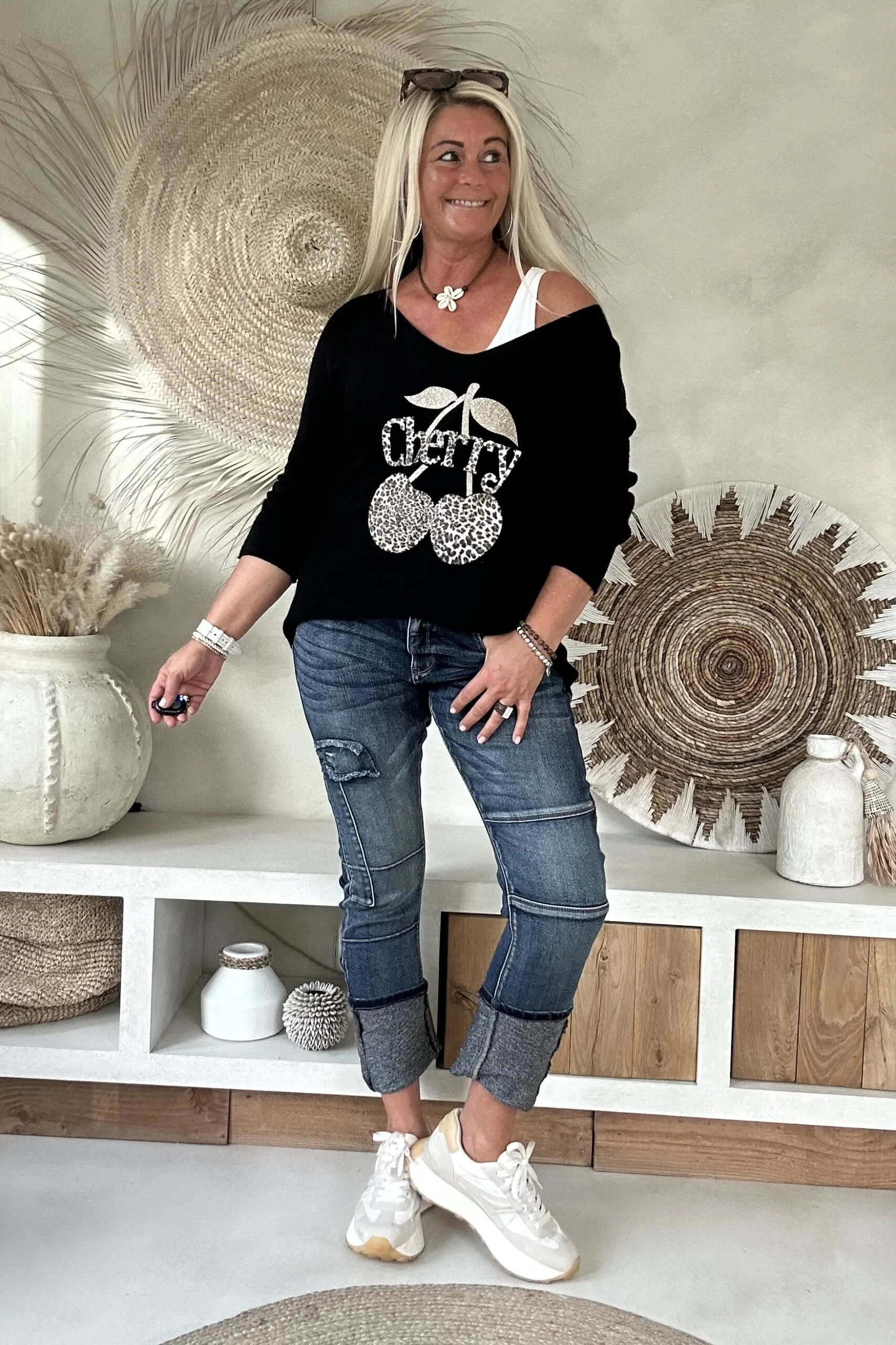 Baggy Jeans Puck met Patches, Mid Blauw. - Afbeelding 6