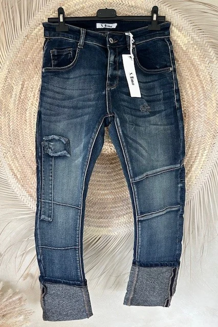 Baggy Jeans Puck met Patches, Mid Blauw.
