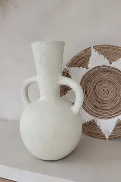 Grote Vaas Mira Aardewerk met Handgrepen, Gebroken Wit.