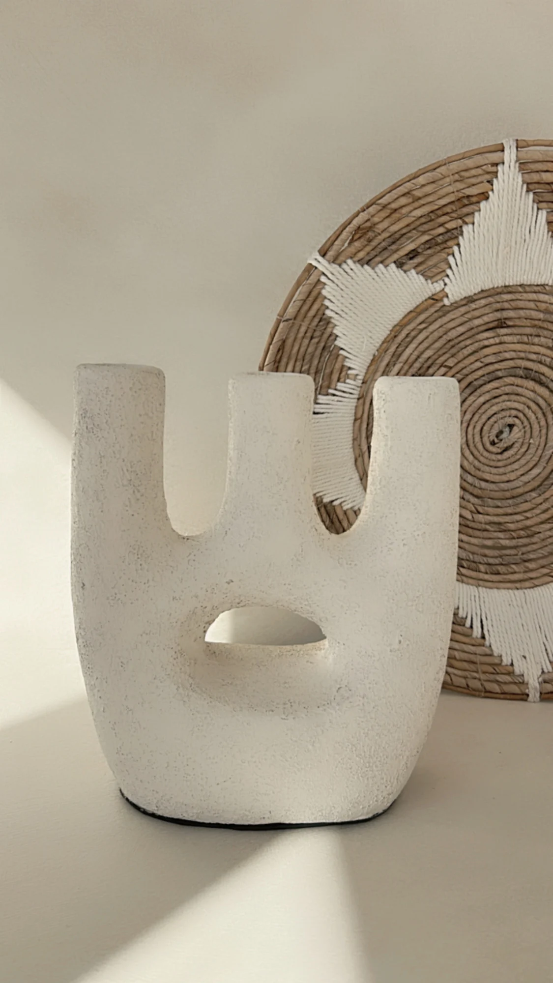 Kaarshouder Verfa Terracotta Drie-arm, Mat Wit. - Afbeelding 5