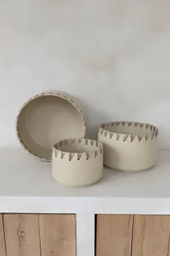 Plantenpot Zana (set van 3) met Touwaccenten, Zandkleur.