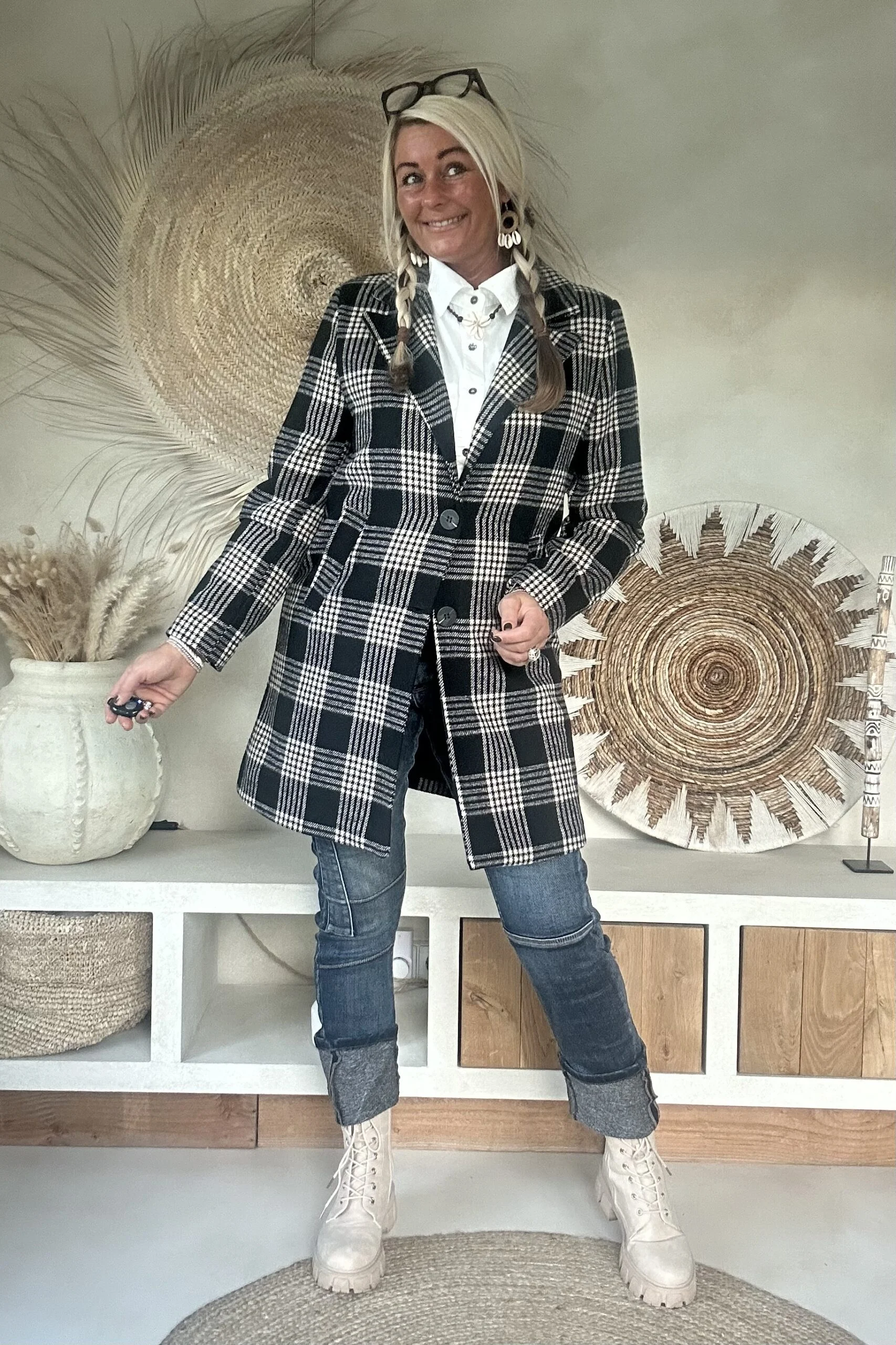 Ruit Blazer-Tussenjas Ruby, Zwart/Ecru. - Afbeelding 9
