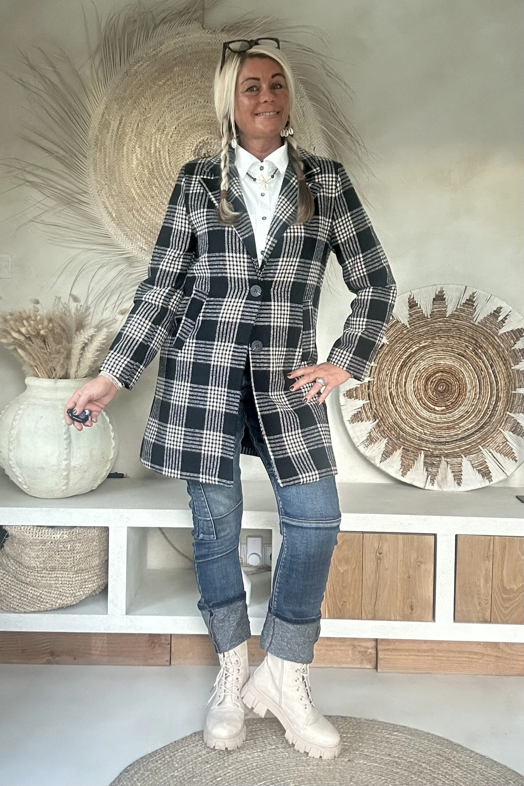 Ruit Blazer-Tussenjas Ruby, Zwart/Ecru. - Afbeelding 8
