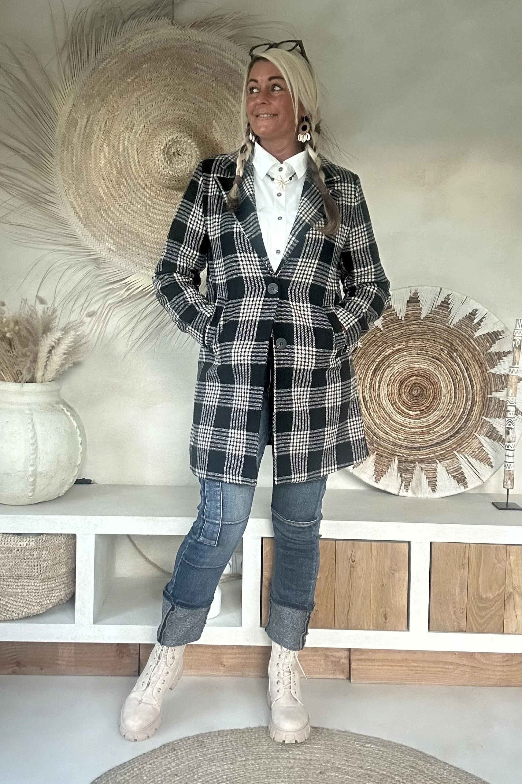 Ruit Blazer-Tussenjas Ruby, Zwart/Ecru. - Afbeelding 7