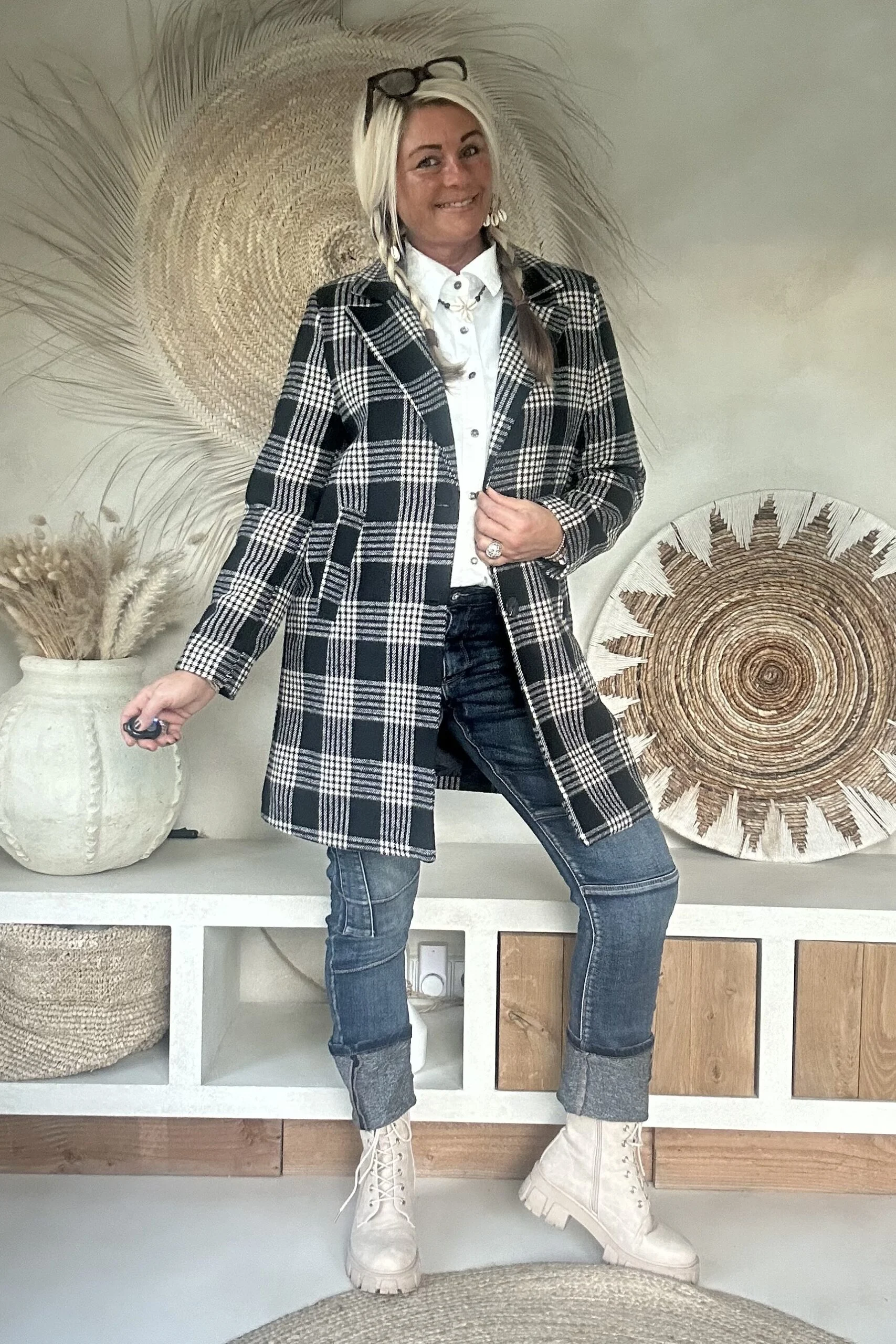 Ruit Blazer-Tussenjas Ruby, Zwart/Ecru. - Afbeelding 6