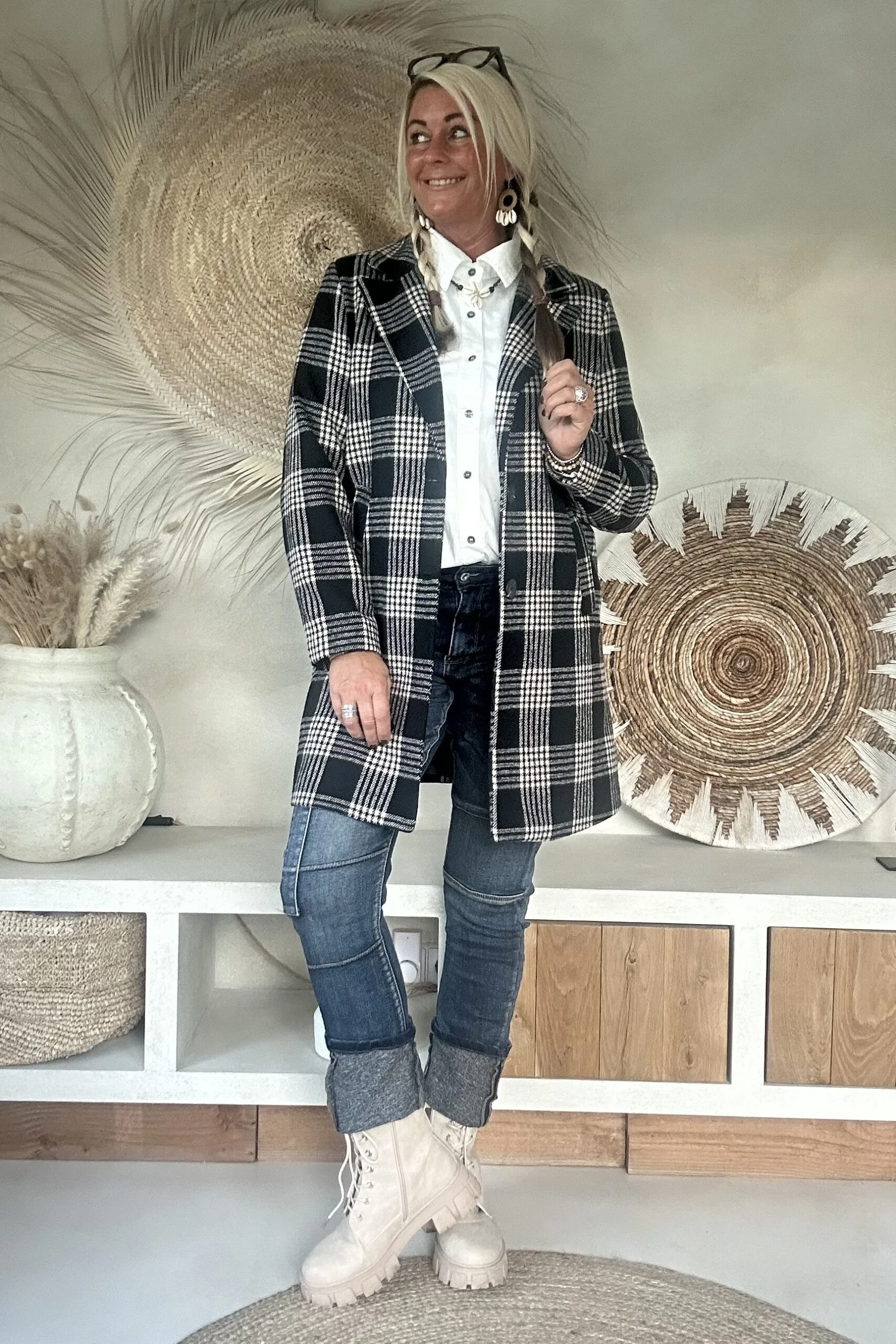 Ruit Blazer-Tussenjas Ruby, Zwart/Ecru. - Afbeelding 5
