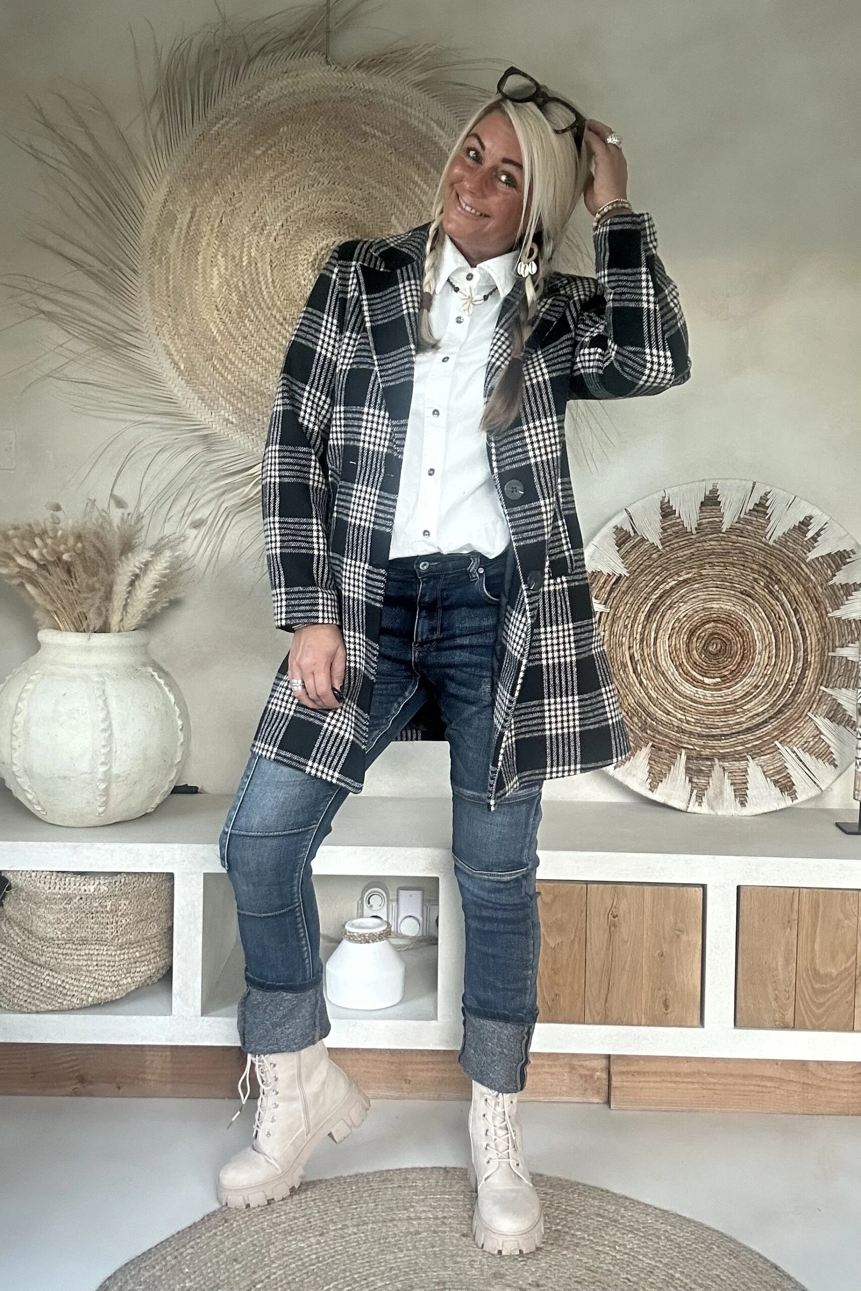 Ruit Blazer-Tussenjas Ruby, Zwart/Ecru. - Afbeelding 4