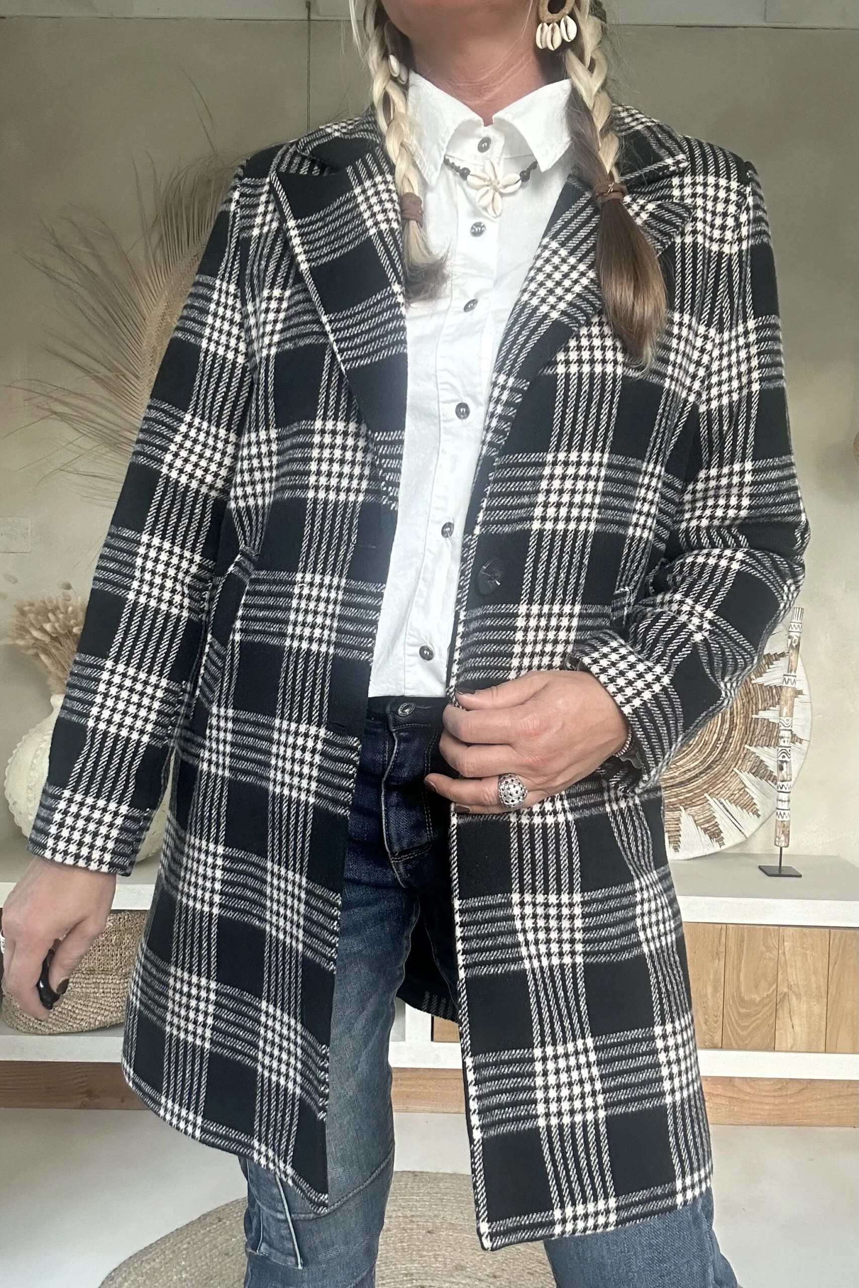 Ruit Blazer-Tussenjas Ruby, Zwart/Ecru. - Afbeelding 2