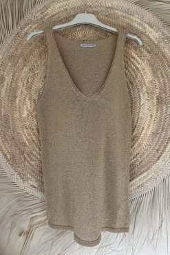 Knitwear Top Diana met V-hals en Lurex accenten, Goud.