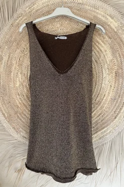 Knitwear Top Diana met V-hals en Lurex accenten, Bruin.