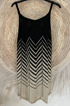 Gebreide Chevron Top Talinka, Zwart/Goud.