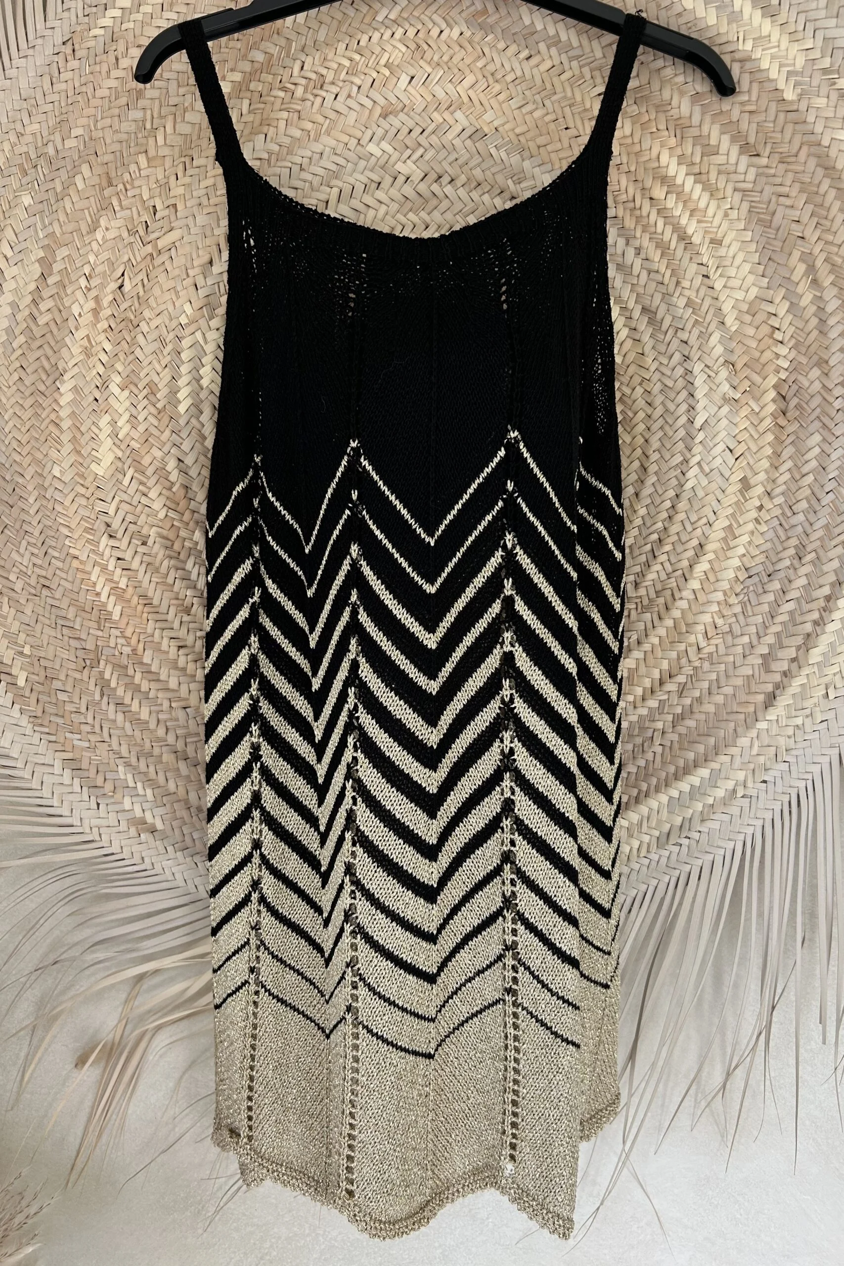 Gebreide Chevron Top Talinka, Zwart/Goud.