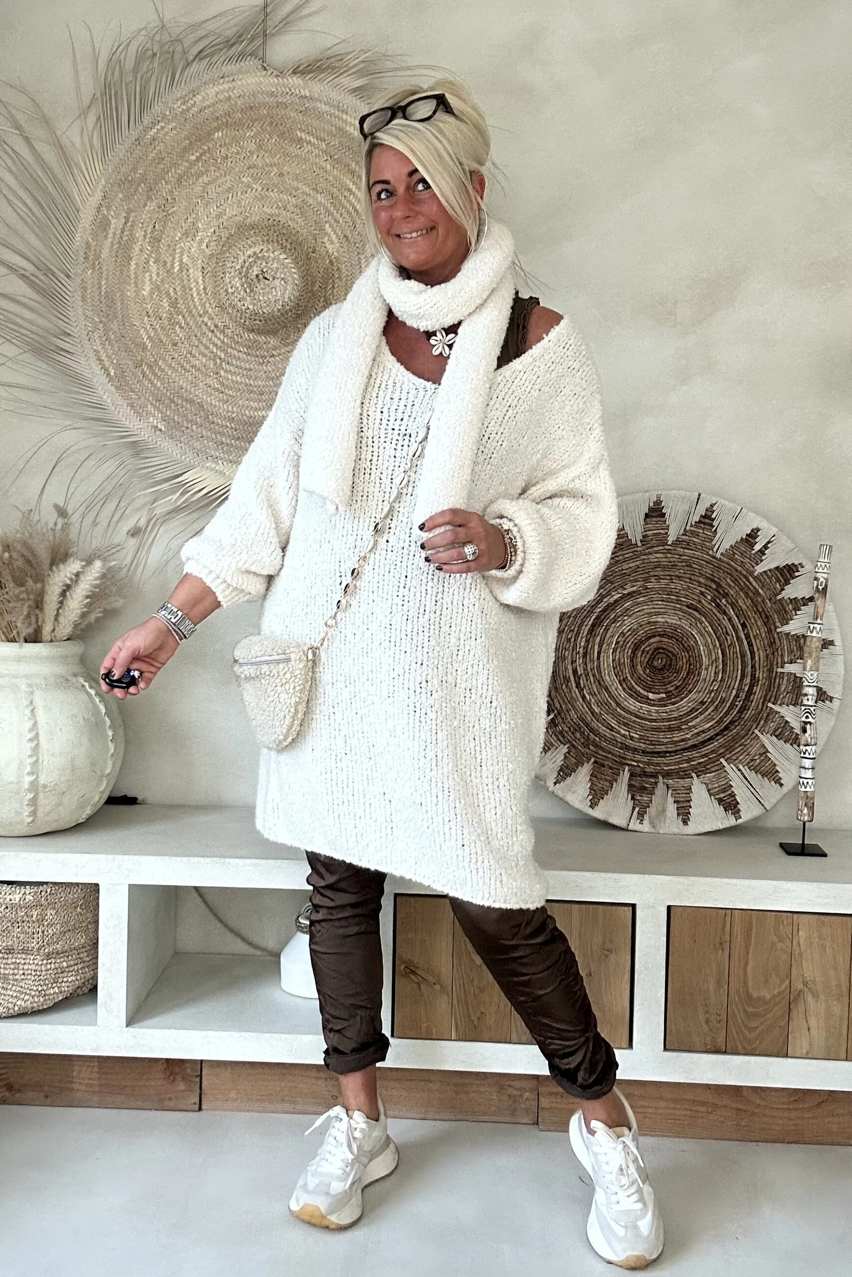 Knitwear Trui Danielle Soft met Sjaal, Off-White. - Afbeelding 6