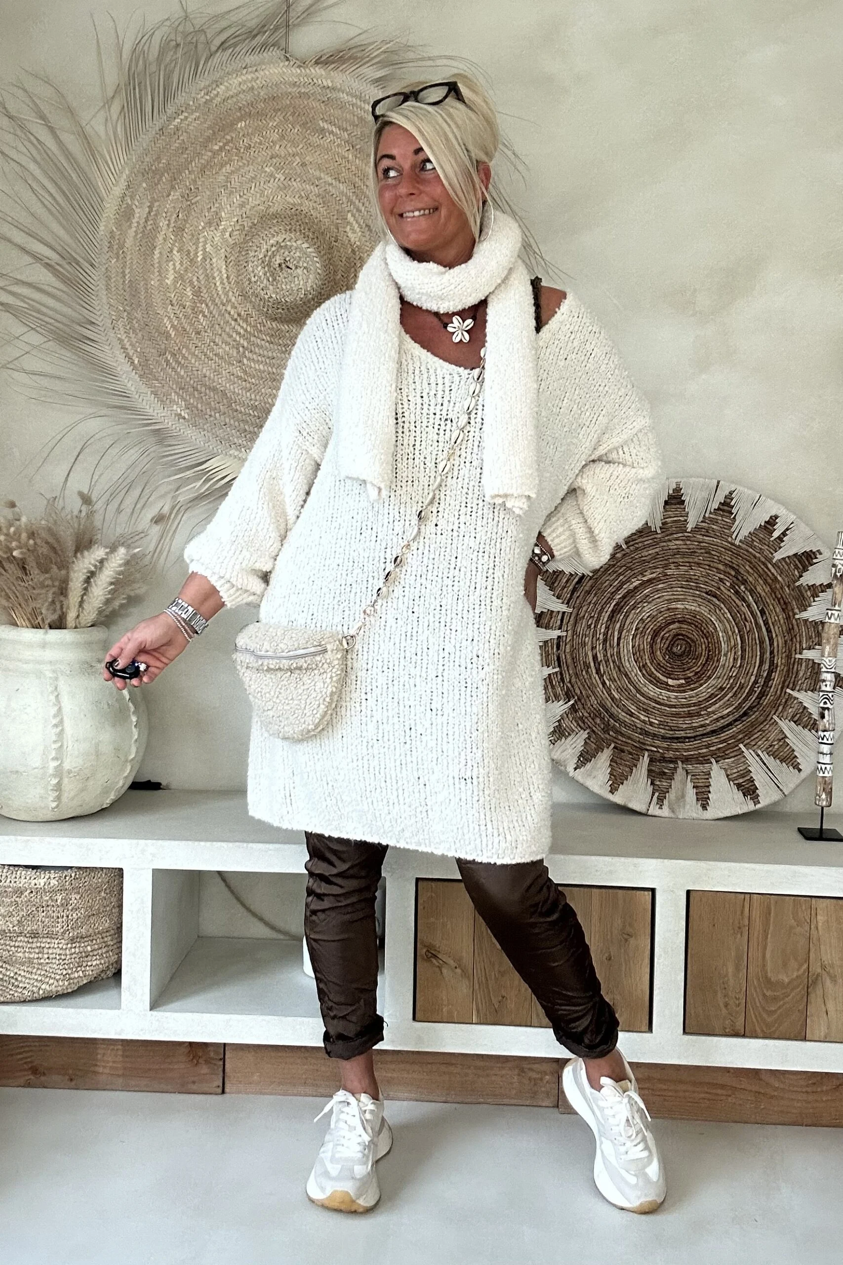 Knitwear Trui Danielle Soft met Sjaal, Off-White. - Afbeelding 13