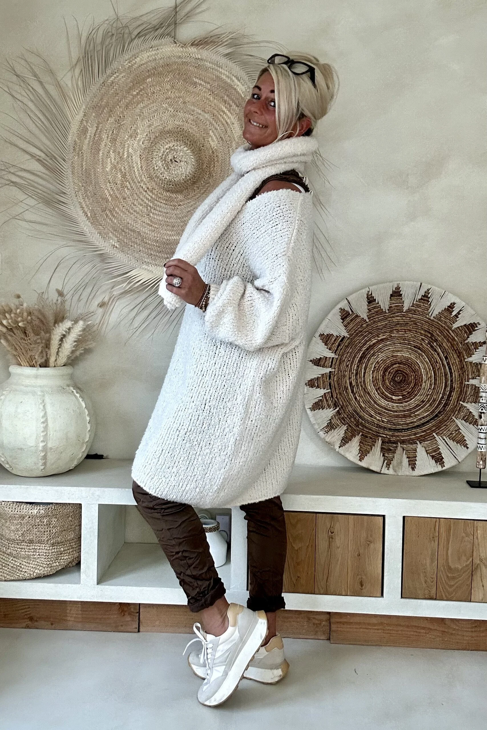 Knitwear Trui Danielle Soft met Sjaal, Off-White. - Afbeelding 11