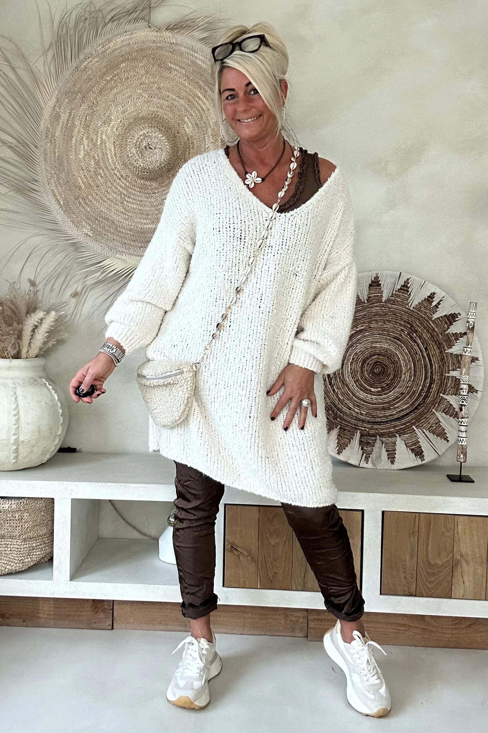 Knitwear Trui Danielle Soft met Sjaal, Off-White. - Afbeelding 9