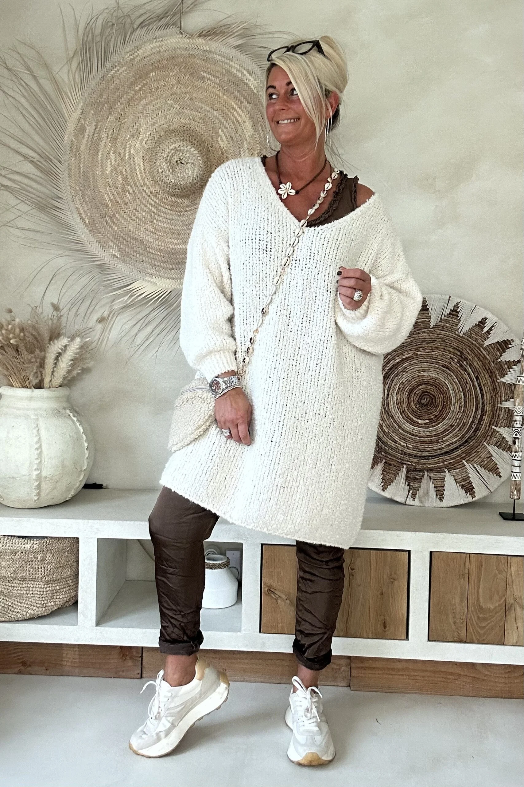 Knitwear Trui Danielle Soft met Sjaal, Off-White. - Afbeelding 8
