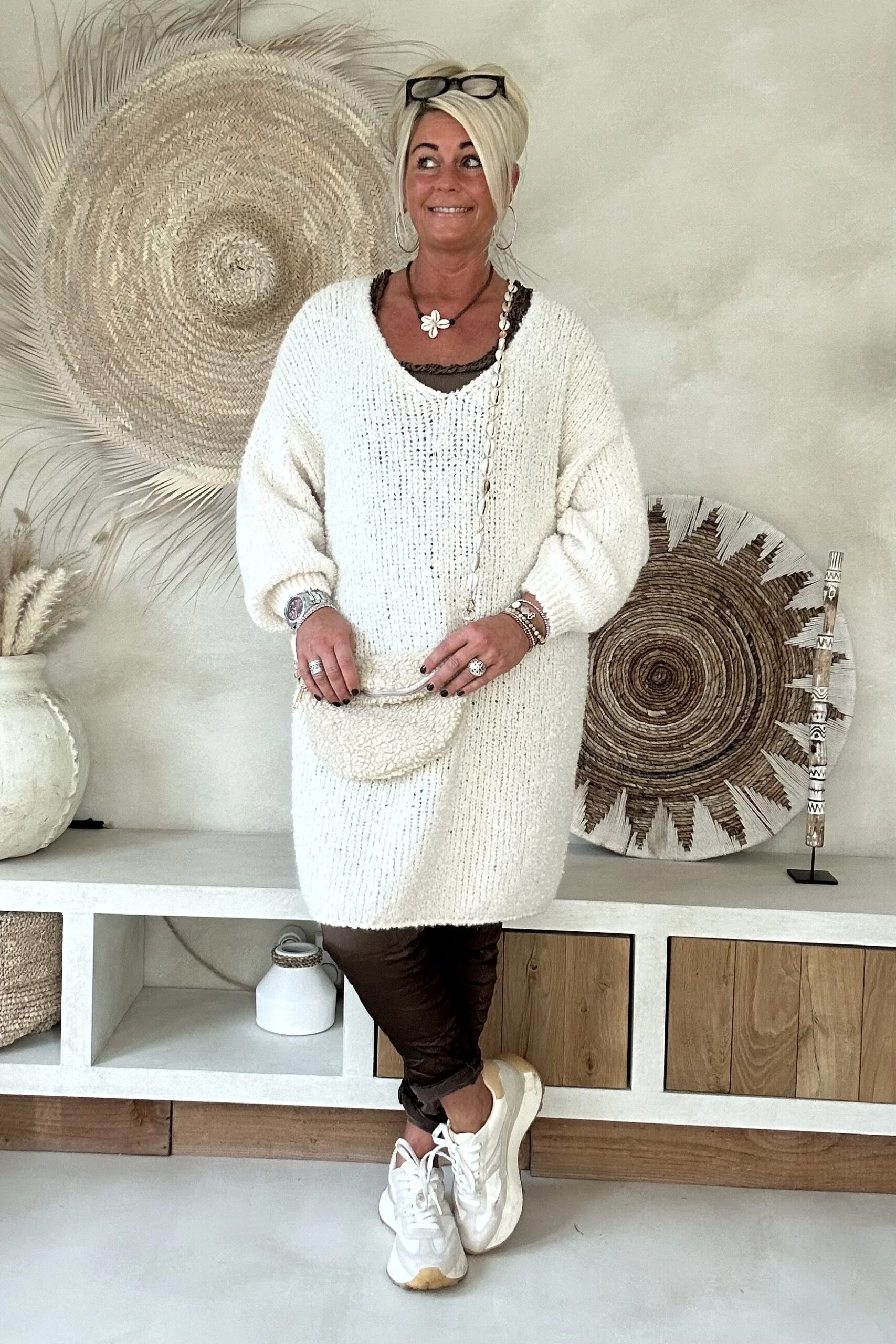 Knitwear Trui Danielle Soft met Sjaal, Off-White. - Afbeelding 7