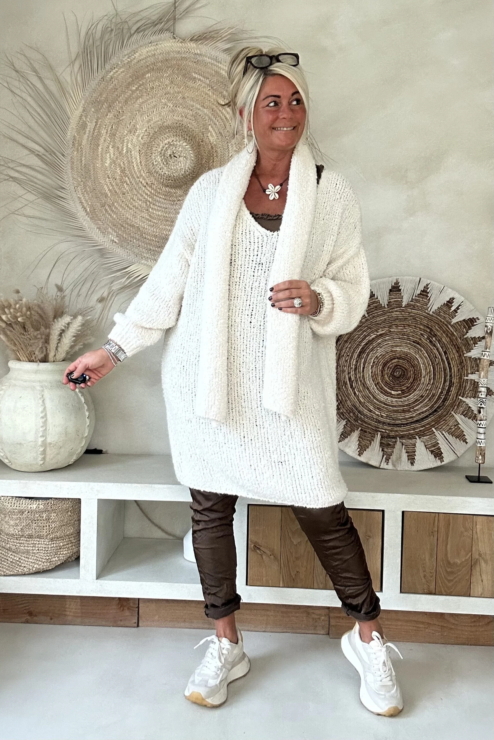 Knitwear Trui Danielle Soft met Sjaal, Off-White. - Afbeelding 4