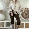 Blouse Britt met Glanseffect, Zandbeige.