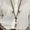 Boho Ketting Shanti Met Kralen en Schelp met Turquoise.