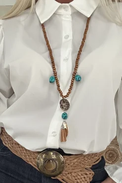 Boho Ketting Shanti Met Kralen en Schelp met Turquoise.