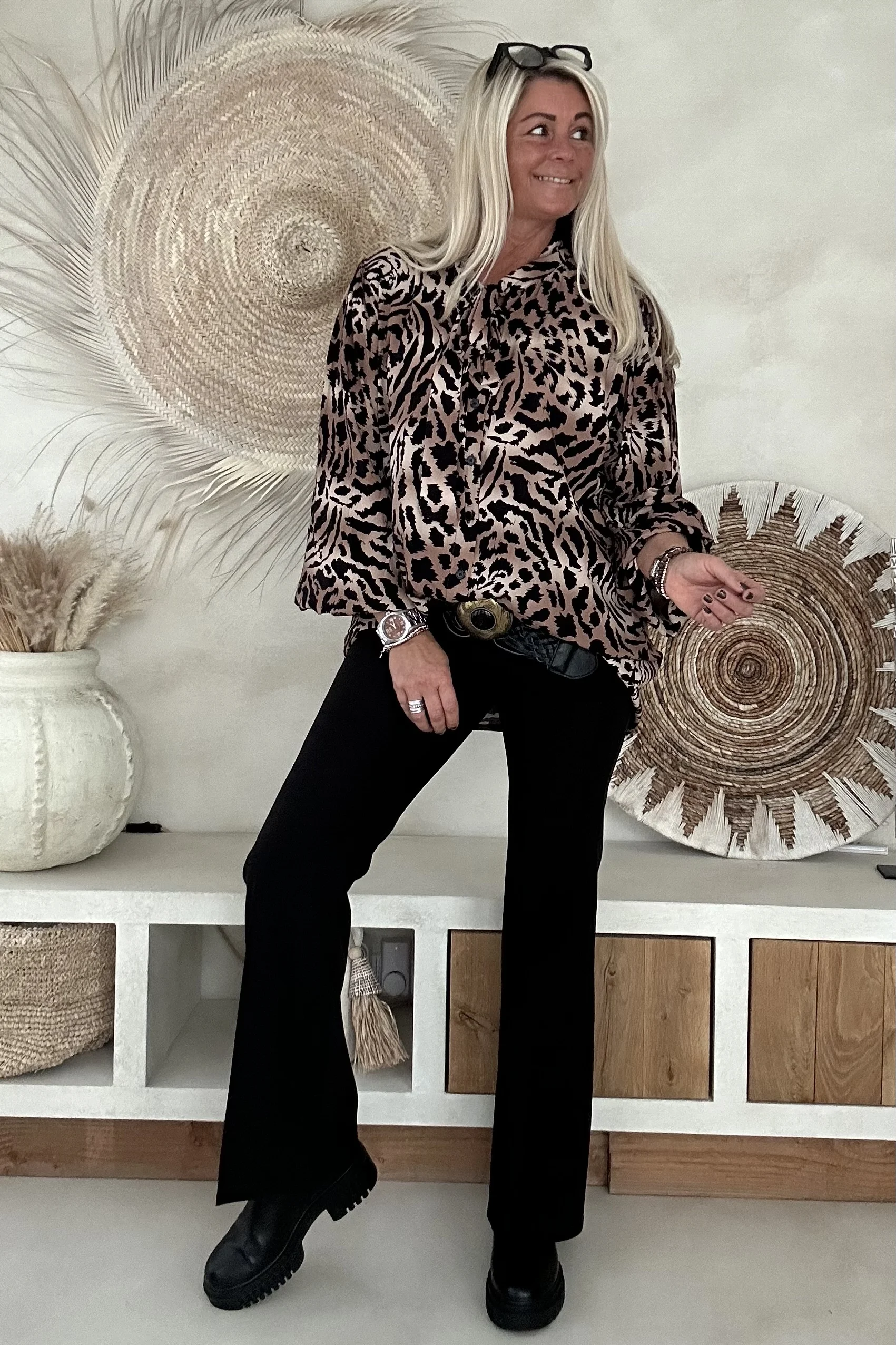 Blouse Leopard met Strik Gaby, Bruin/Zwart. - Afbeelding 3