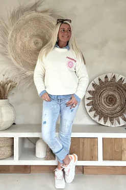 Gebreide trui Solange met Zon, Off-White.
