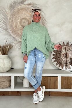 Trui Selina met Halve Col, Groen. (PRE-ORDER, LEVERING ROND 23-01)