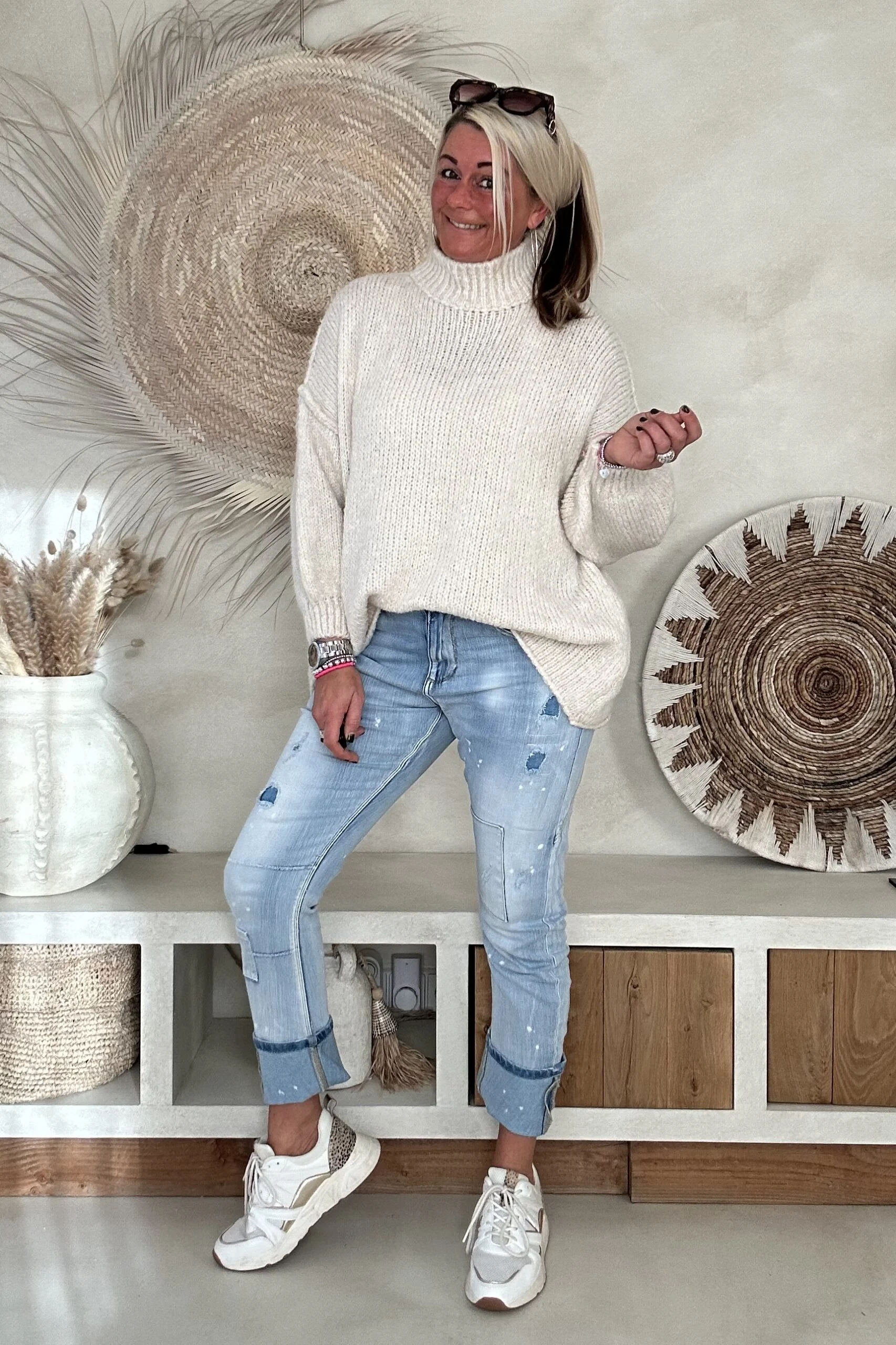 Trui Selina met Halve Col, Off-White.