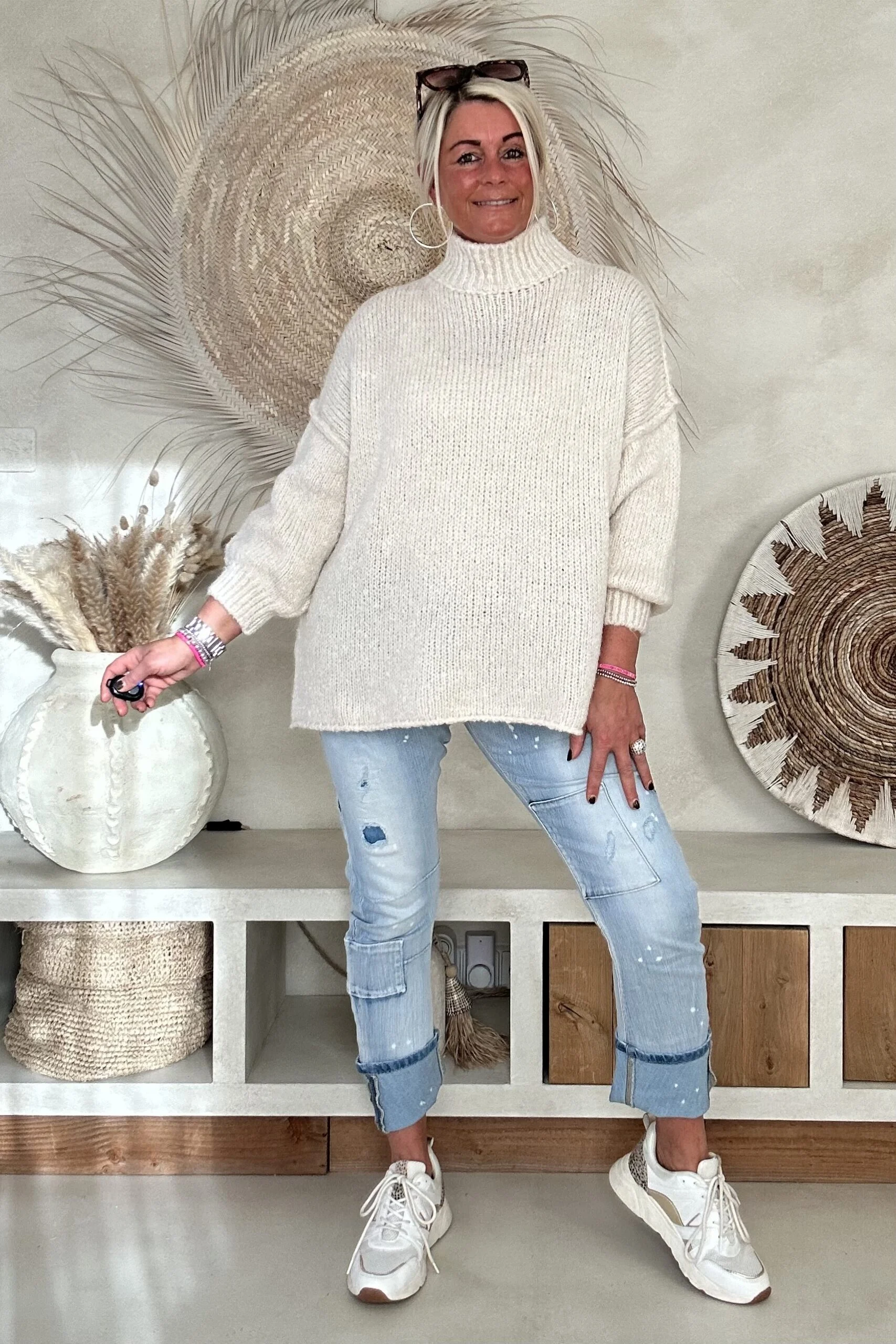 Trui Selina met Halve Col, Off-White. - Afbeelding 3