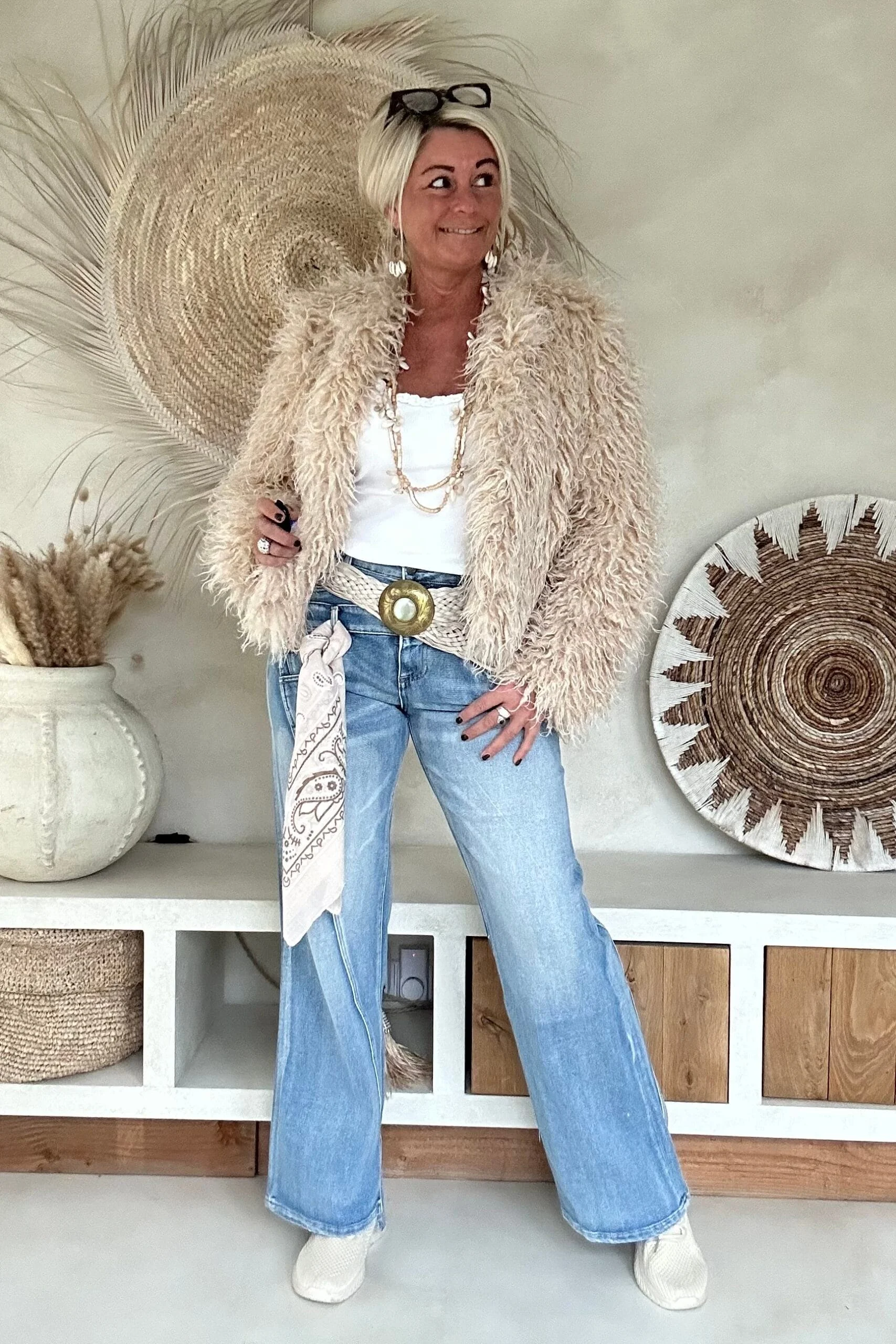 Toxik "Wide Leg" Jeans Trixie met dubbele band, Bright Blauw. - Afbeelding 4