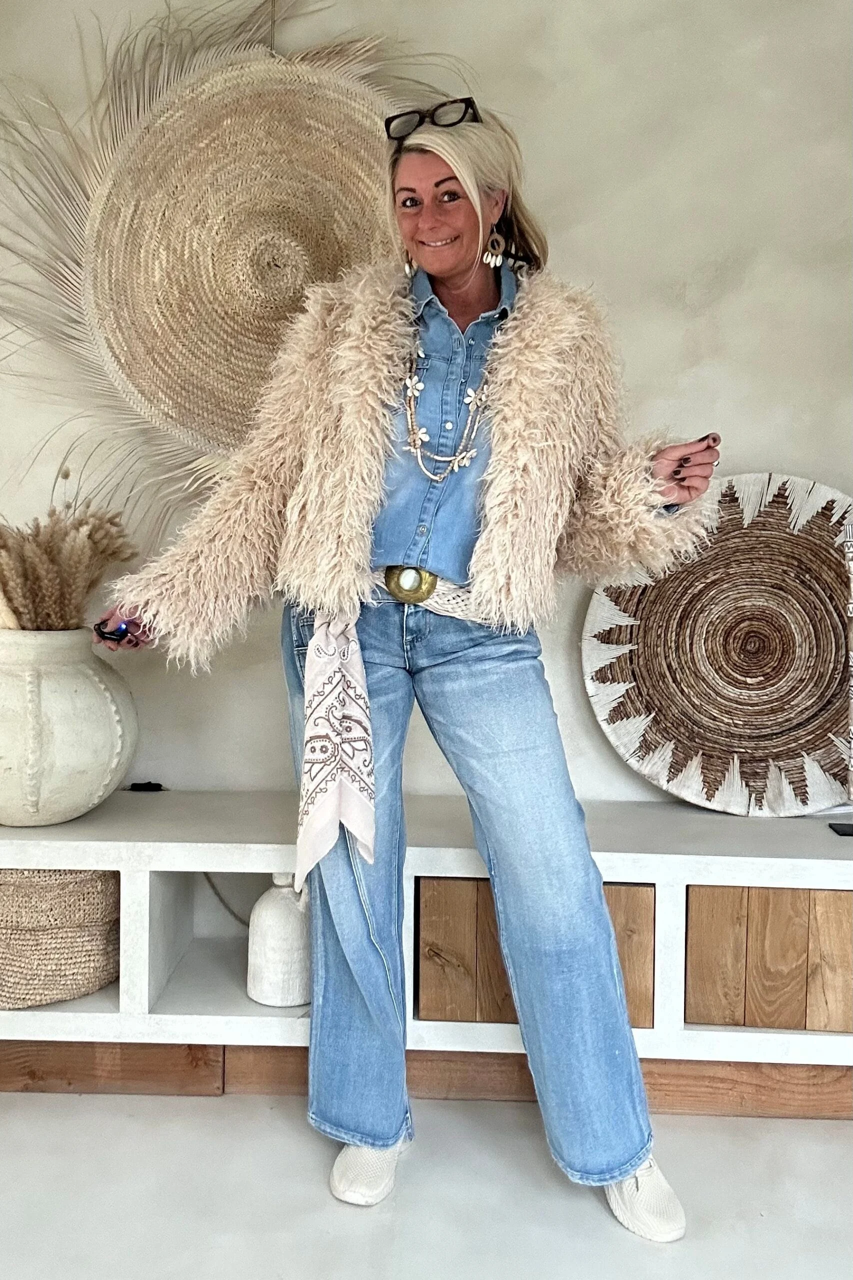 Toxik "Wide Leg" Jeans Trixie met dubbele band, Bright Blauw. - Afbeelding 9