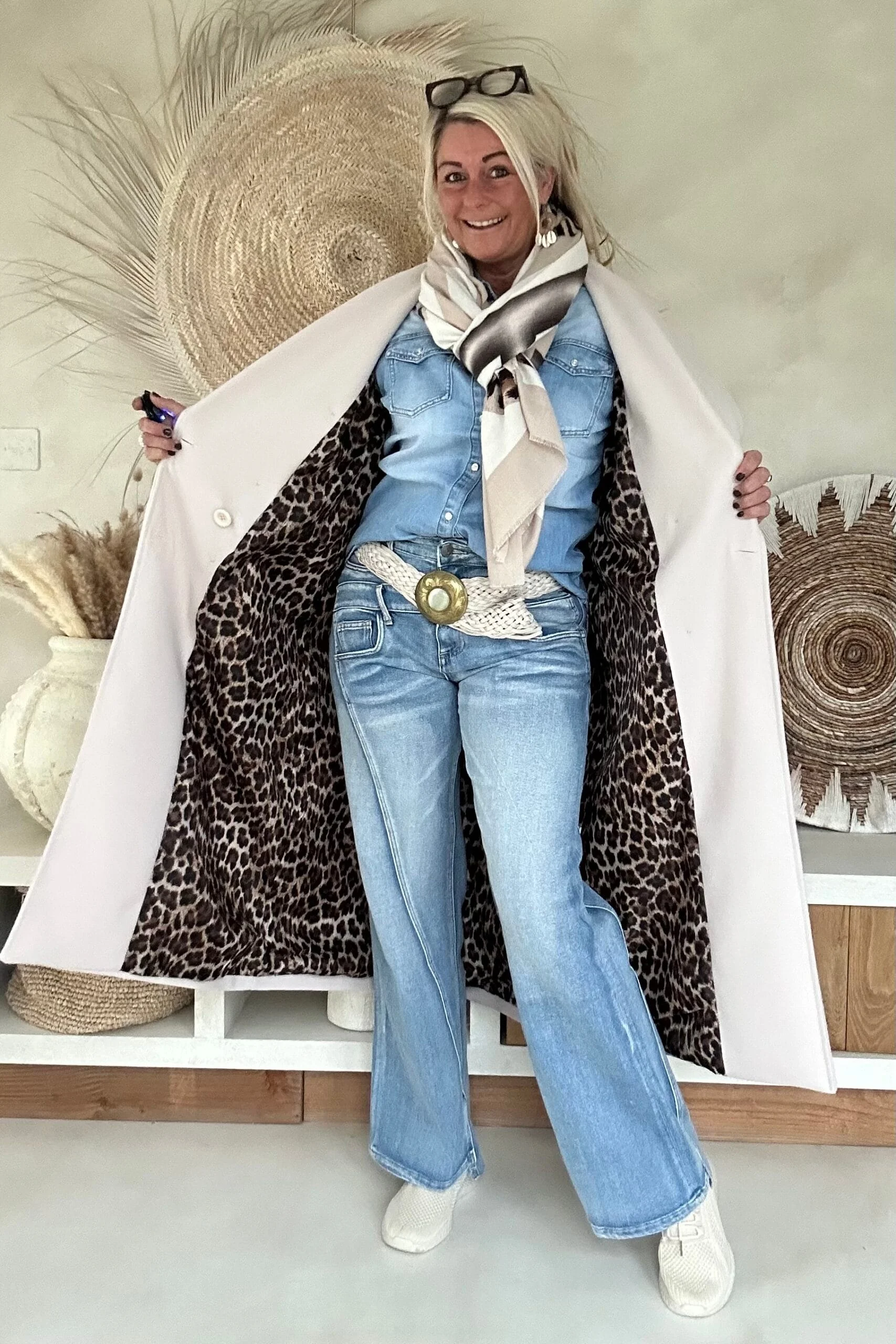 Toxik "Wide Leg" Jeans Trixie met dubbele band, Bright Blauw. - Afbeelding 8