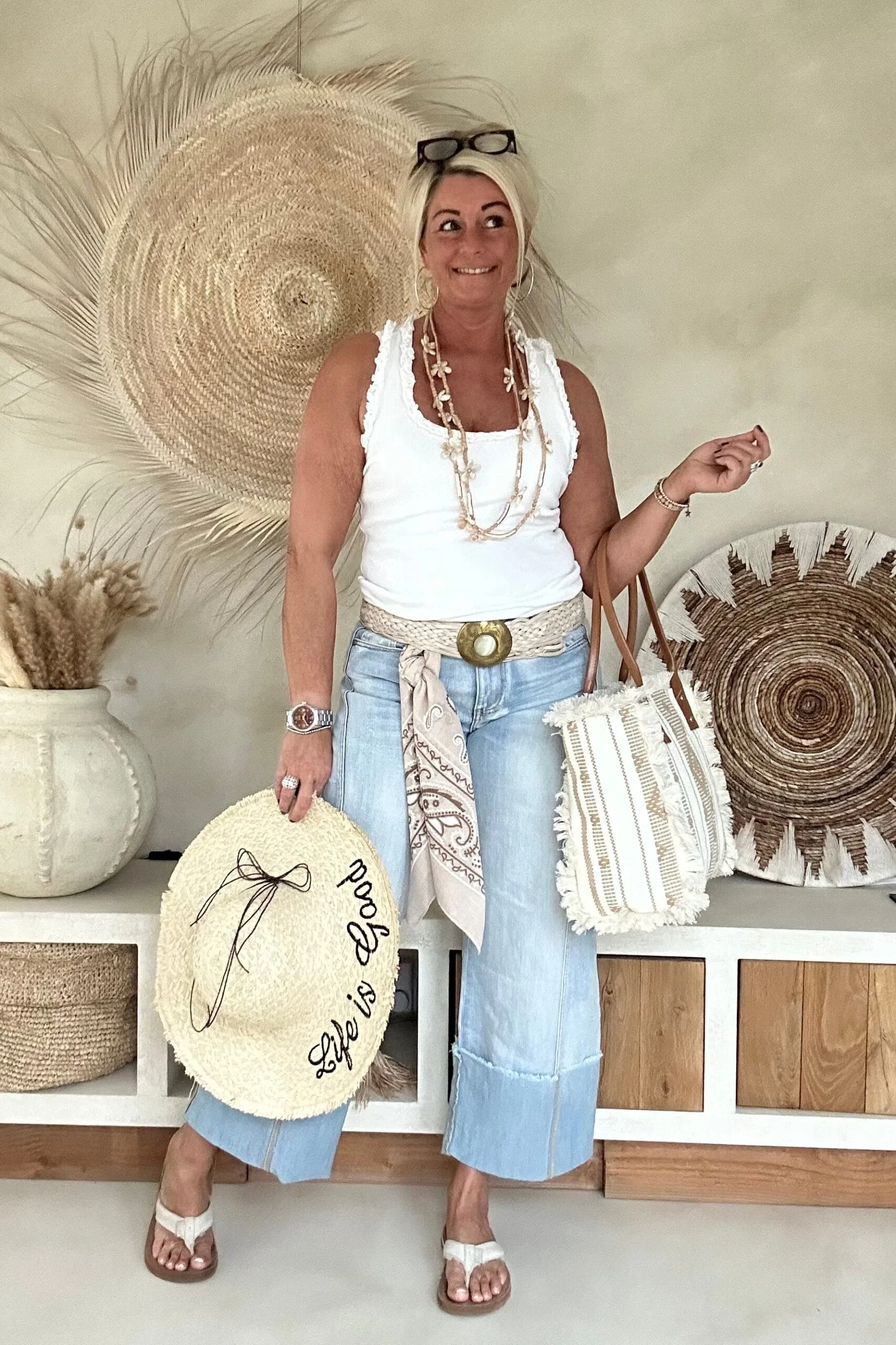 Ibiza Stro look Zonnehoed Solana, Licht Zand. - Afbeelding 6