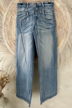 Toxik "Wide Leg" Jeans Trixie met dubbele band, Bright Blauw.