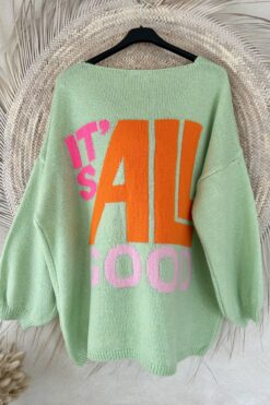 Gebreide Trui Macy met Smiley en Backprint, Pastgel Groen.