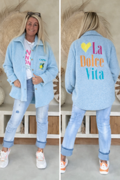 Blouse Vest Lana met Backprint, Licht Blauw.