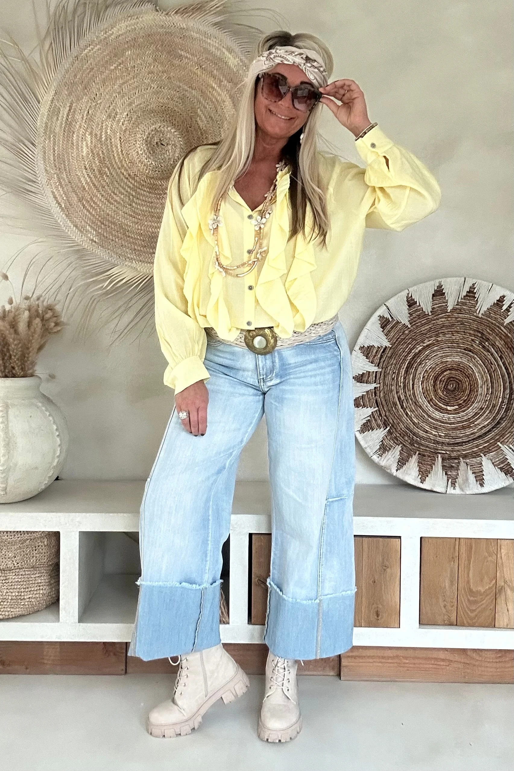 Ruffle Blouse Rilana, Zacht Geel. - Afbeelding 12