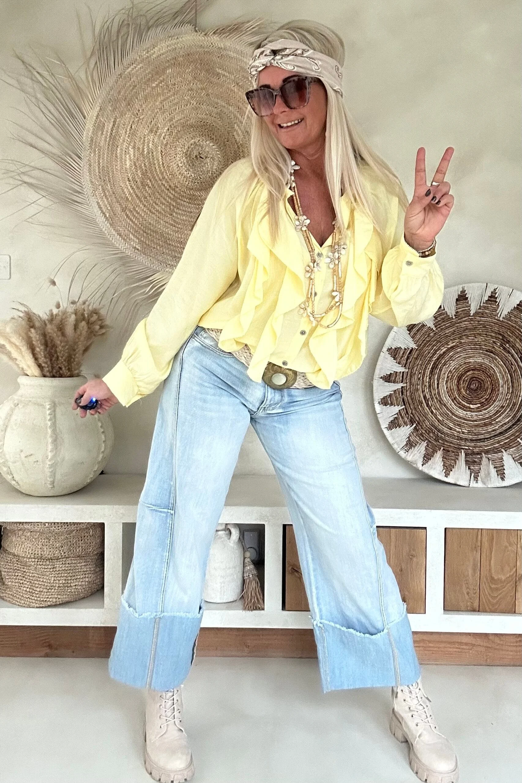 Ruffle Blouse Rilana, Zacht Geel. - Afbeelding 11