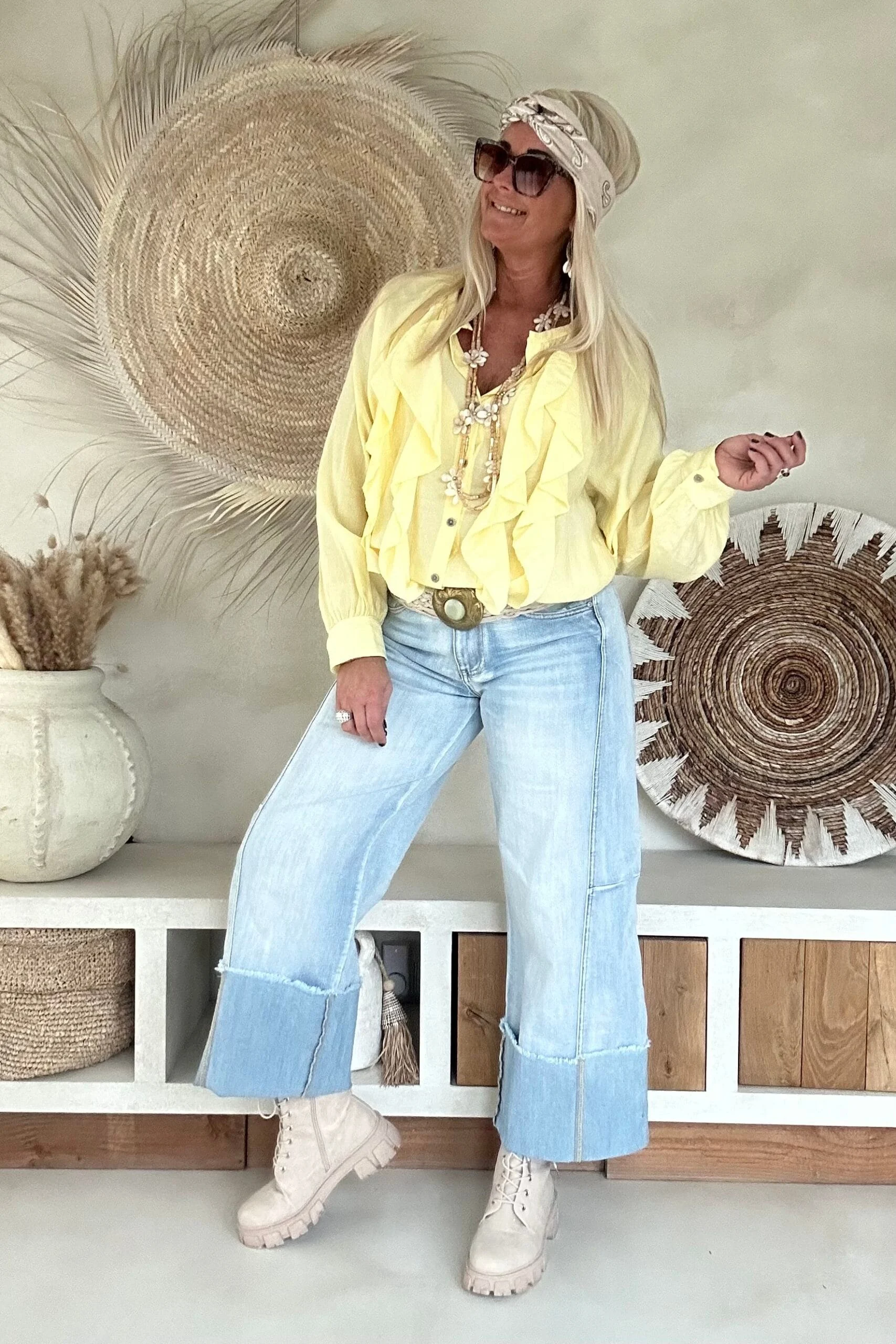 Ruffle Blouse Rilana, Zacht Geel. - Afbeelding 9